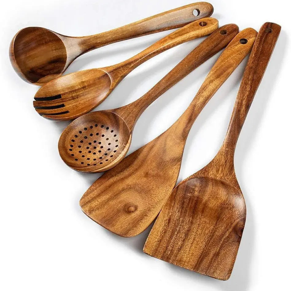Acacia Wood Spatula 7-piece Wooden Kitchenware Suit Teak Wood Spatula Salad Spoon Mixing Spoon Noodle Spoon Colander Prime Mart