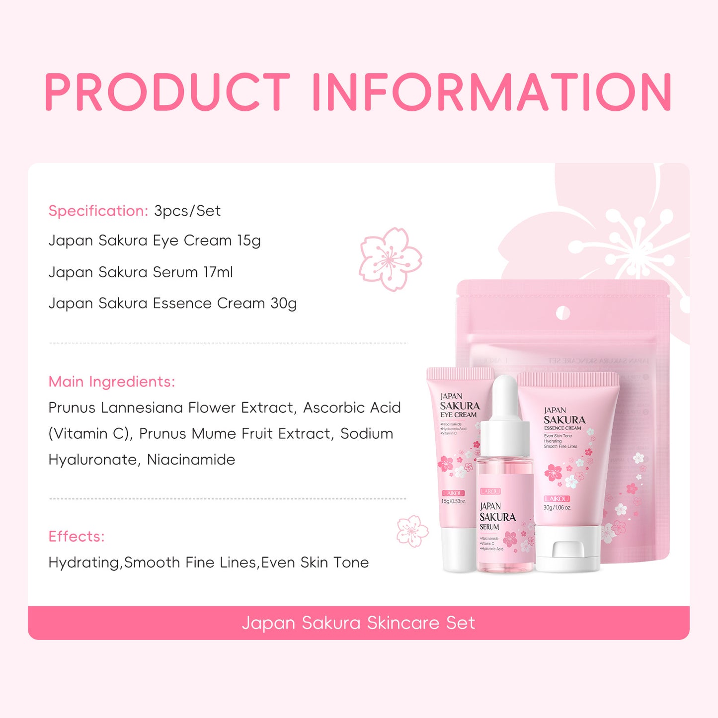Lecco Japan Cherry Blossom Skin Care Set (3 Pcs)