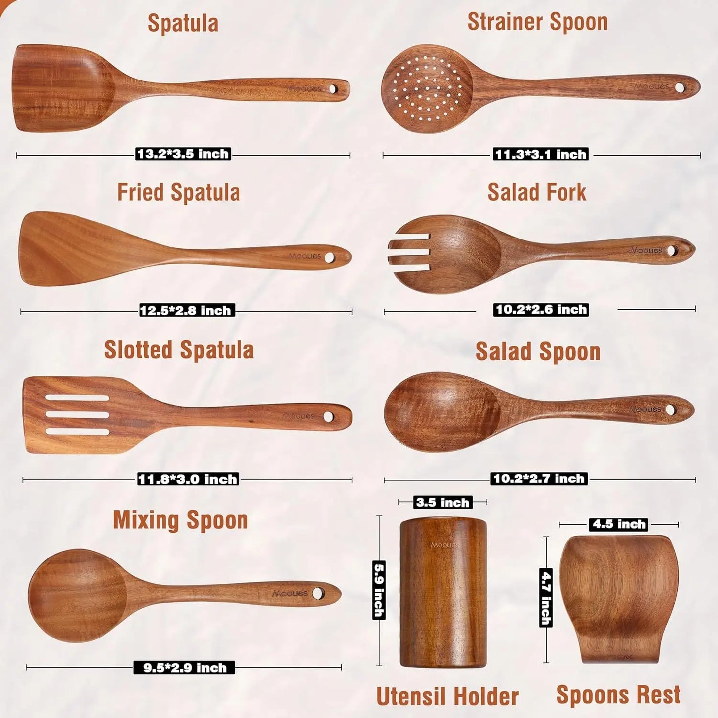 Acacia Wood Spatula 7-piece Wooden Kitchenware Suit Teak Wood Spatula Salad Spoon Mixing Spoon Noodle Spoon Colander Prime Mart