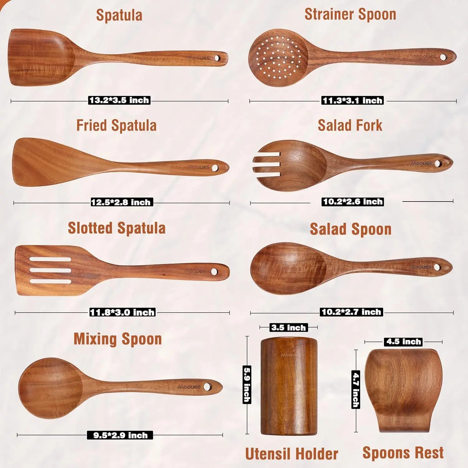 Acacia Wood Spatula 7-piece Wooden Kitchenware Suit Teak Wood Spatula Salad Spoon Mixing Spoon Noodle Spoon Colander Prime Mart
