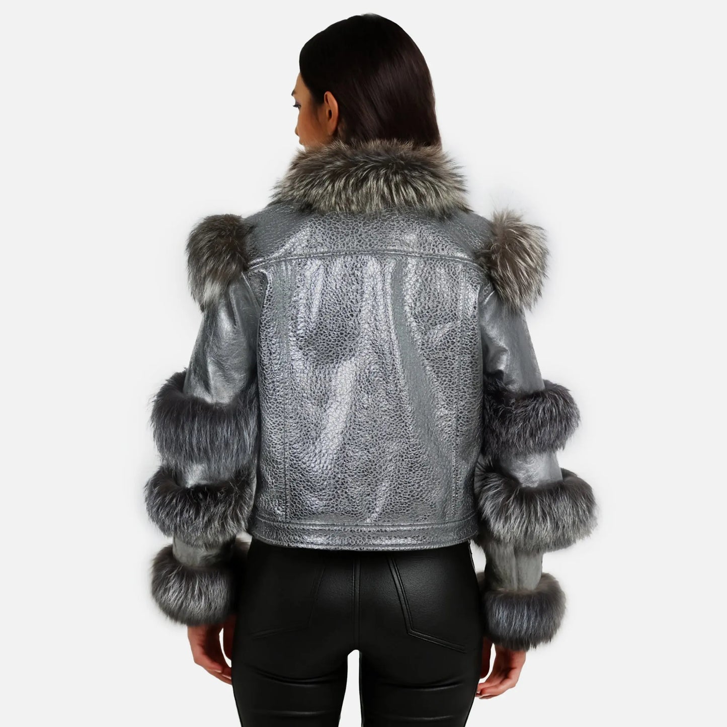Aurora Luxe Metallic Silver Sheep Leather Jacket Levante Hub