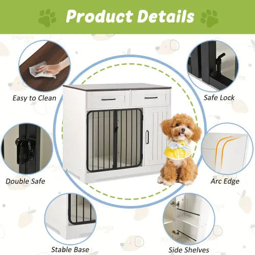 Dog Crate Furniture – Indoor Kennel with Storage, White Prime Mart