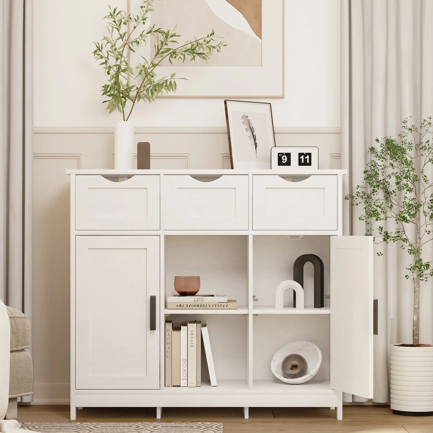 Cabinets With Drawers And Shelves, Living Room, Bedroom, Bathroom Decor Cabinets Furniture Home Decor - White Prime Mart