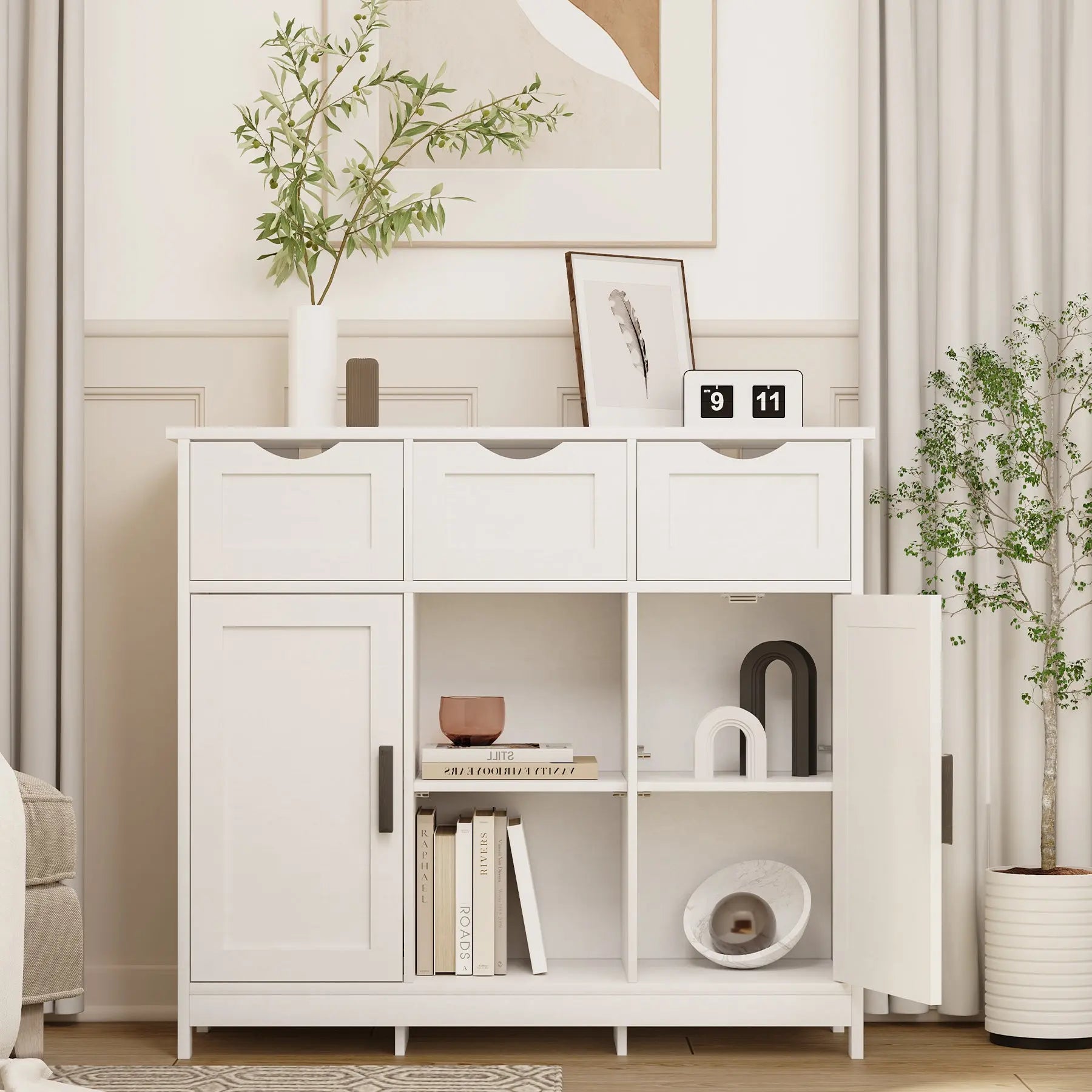 Cabinets With Drawers And Shelves, Living Room, Bedroom, Bathroom Decor Cabinets Furniture Home Decor - White Prime Mart