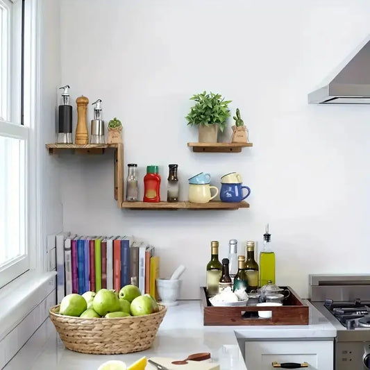 Rustic Wooden Wall Mounted Corner Shelf Set TM