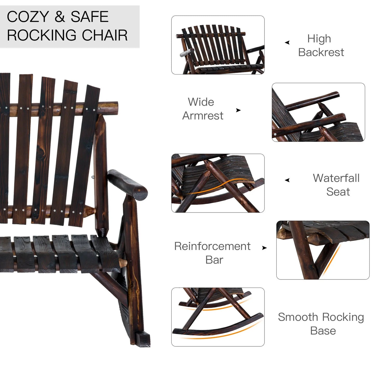 Classic Wooden High-Back Rocker – Outdoor Garden Chair Prime Mart