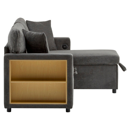 L-Shaped Corner Sofa Bed – Extendable with Bed Box & Integrated Shelf