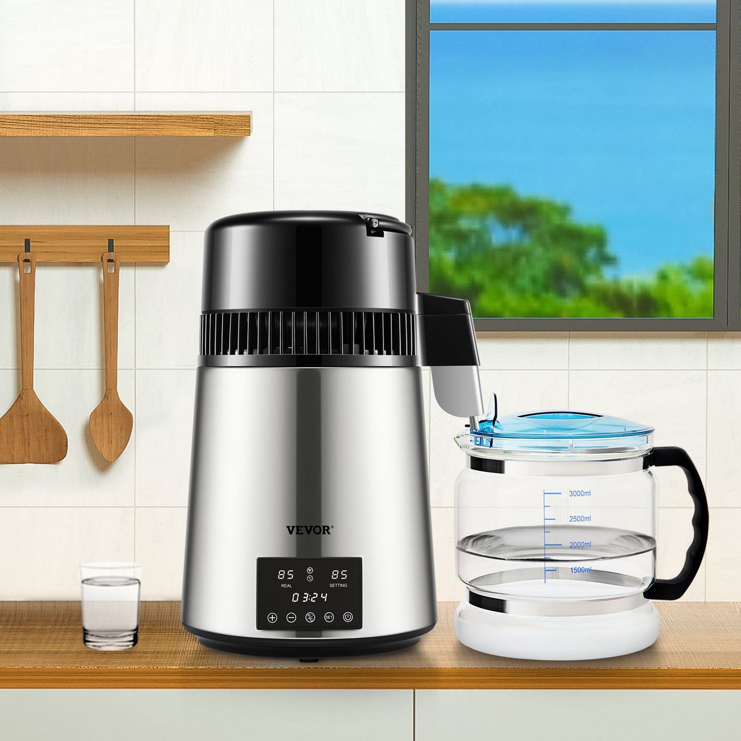 4L Water Distiller Distilled Water Maker Timing Dual-Temp Silver