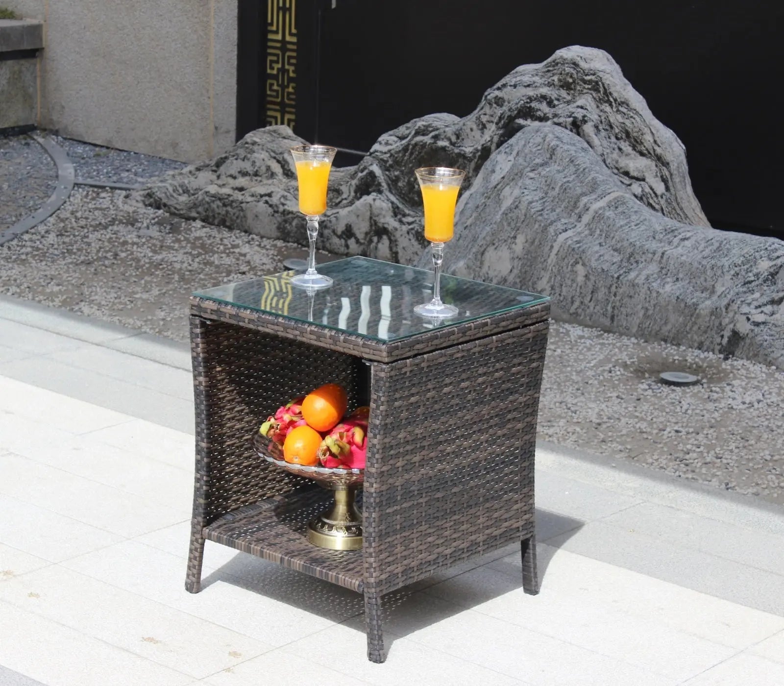 Outdoor Patio Furniture 1 Coffee Table With Clear Tempered Glass Prime Mart