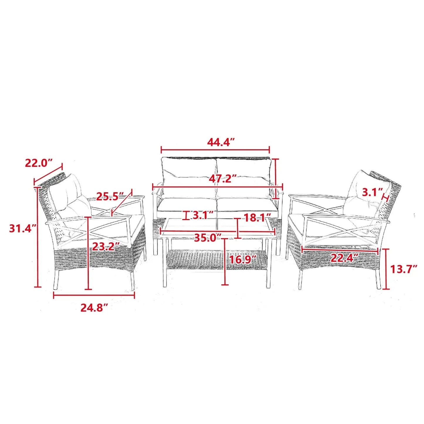 4-Piece Patio Sectional Sofa Set – KD Rattan Wicker Prime Mart
