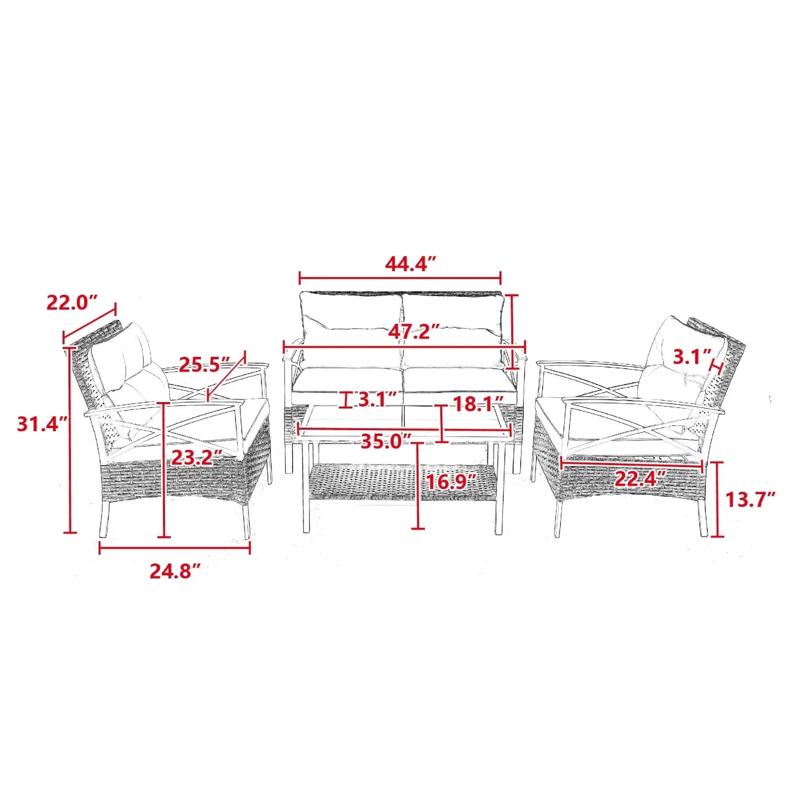 4-Piece Patio Sectional Sofa Set – KD Rattan Wicker Prime Mart