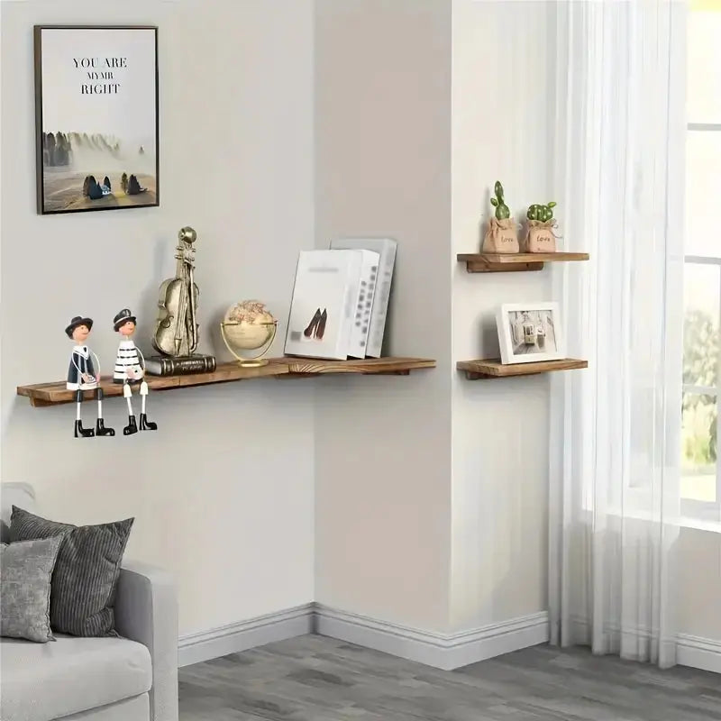 Rustic Wooden Wall Mounted Corner Shelf Set TM