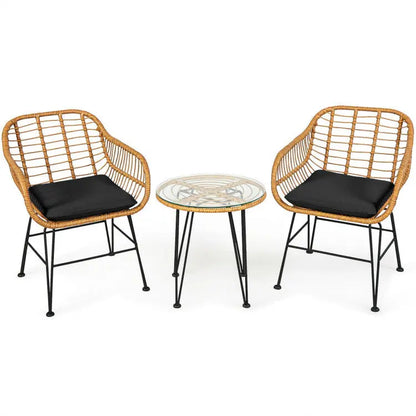3-Piece Rattan Furniture Set – Cushioned Chair & Table Prime Mart