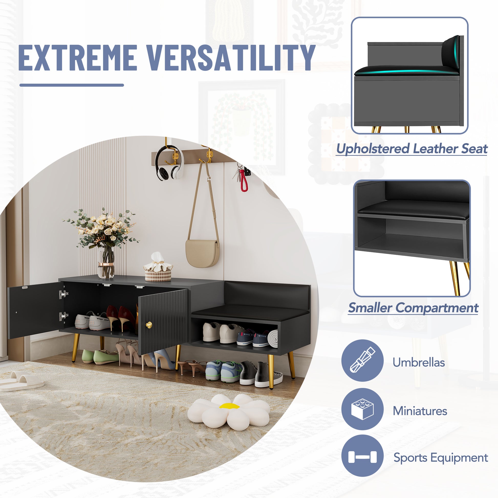 TREXM Modern Shoe Storage Bench with Cushion (Gray)