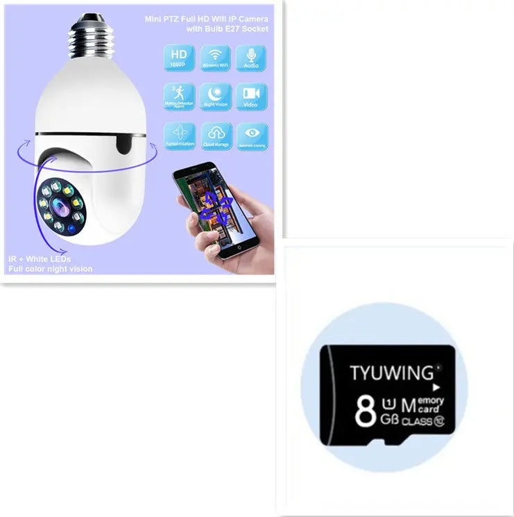Prime Mart WiFi Bulb Camera 1080P – E27 Smart 5G Security Monitor with 4X Zoom & Alarm Beie