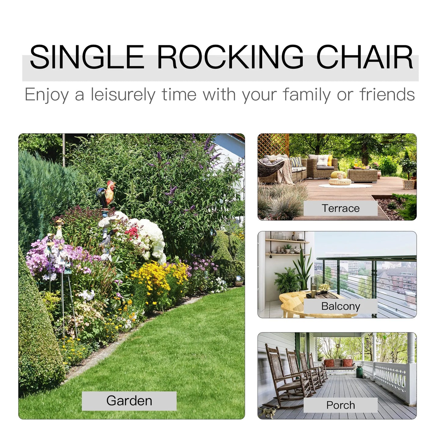 Classic Wooden High-Back Rocker – Outdoor Garden Chair Prime Mart