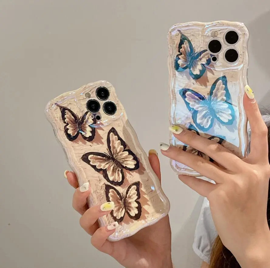 Wave Pattern Blue Light Butterfly Pattern Phone Case Prime Mart