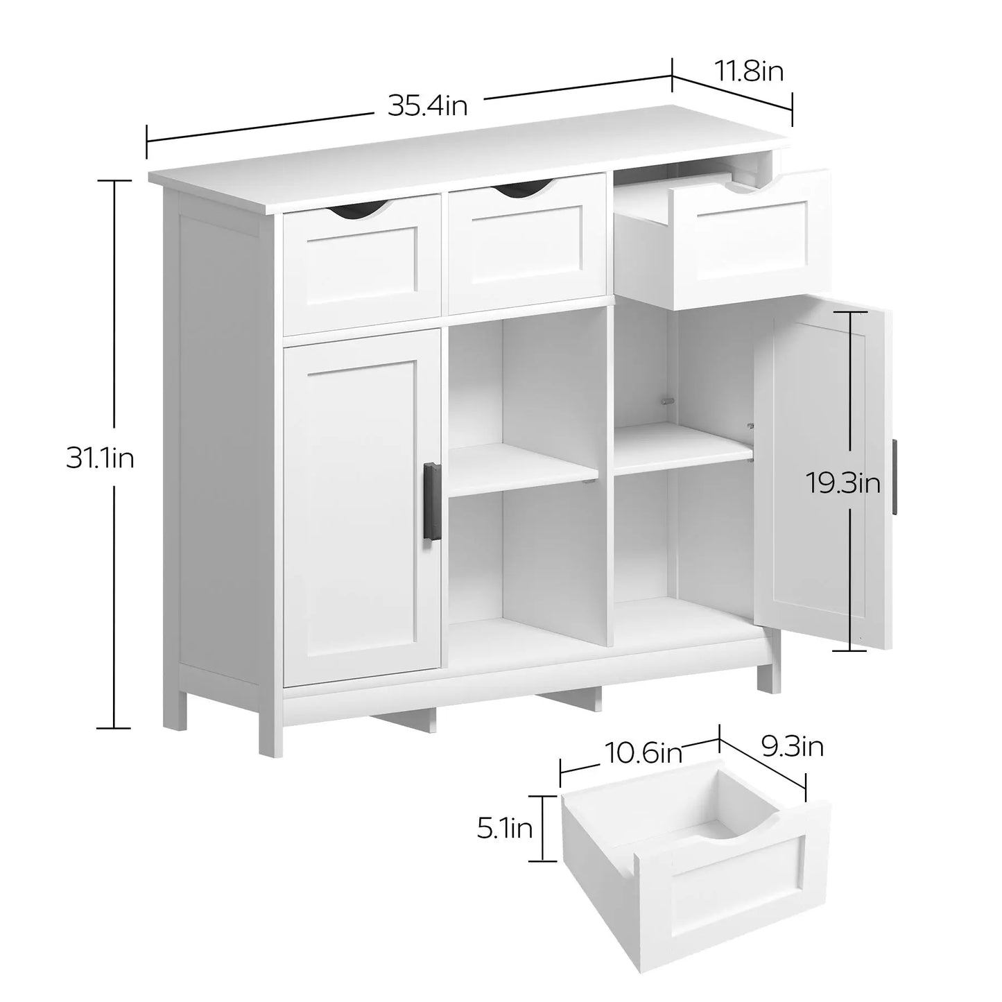 Cabinets With Drawers And Shelves, Living Room, Bedroom, Bathroom Decor Cabinets Furniture Home Decor - White Prime Mart