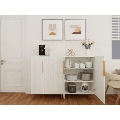 Modern White Sideboard Cabinet with Gold Handles Prime Mart
