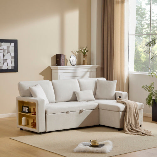 L-Shaped Corner Sofa Bed – Extendable with Bed Box & Integrated Shelf