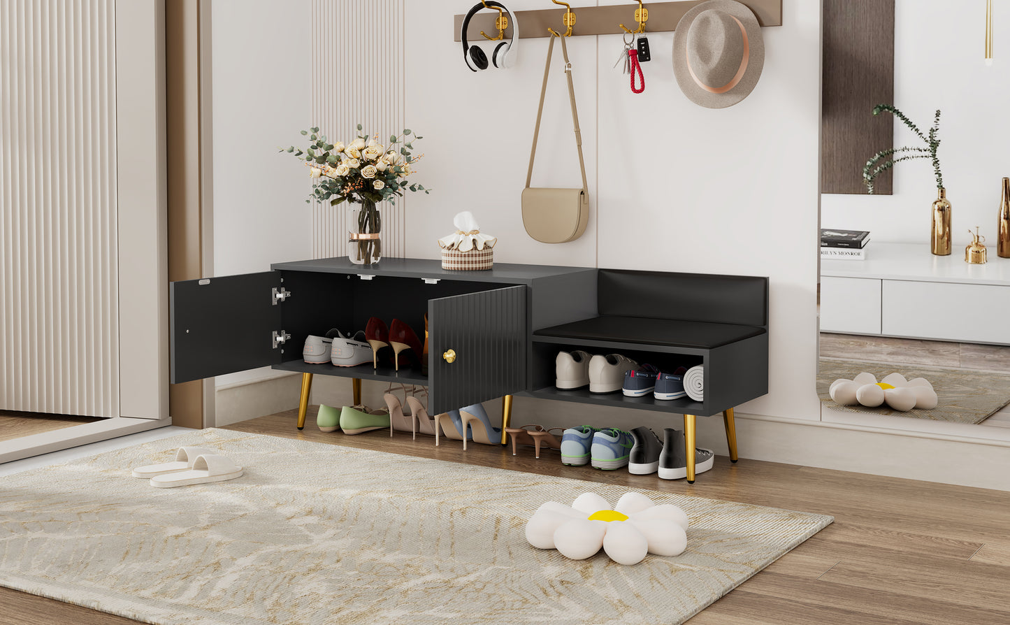 TREXM Modern Shoe Storage Bench with Cushion (Gray)