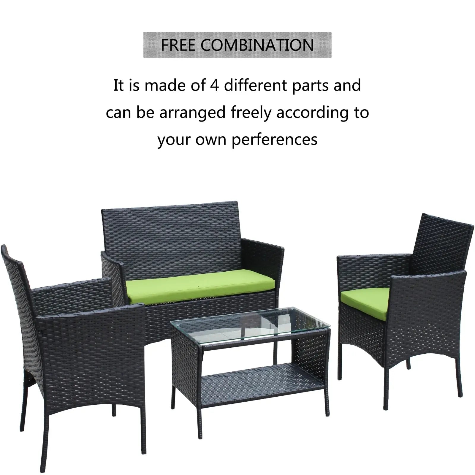 4PC Rattan Patio Set – Outdoor Wicker Sofa with Cushions Prime Mart