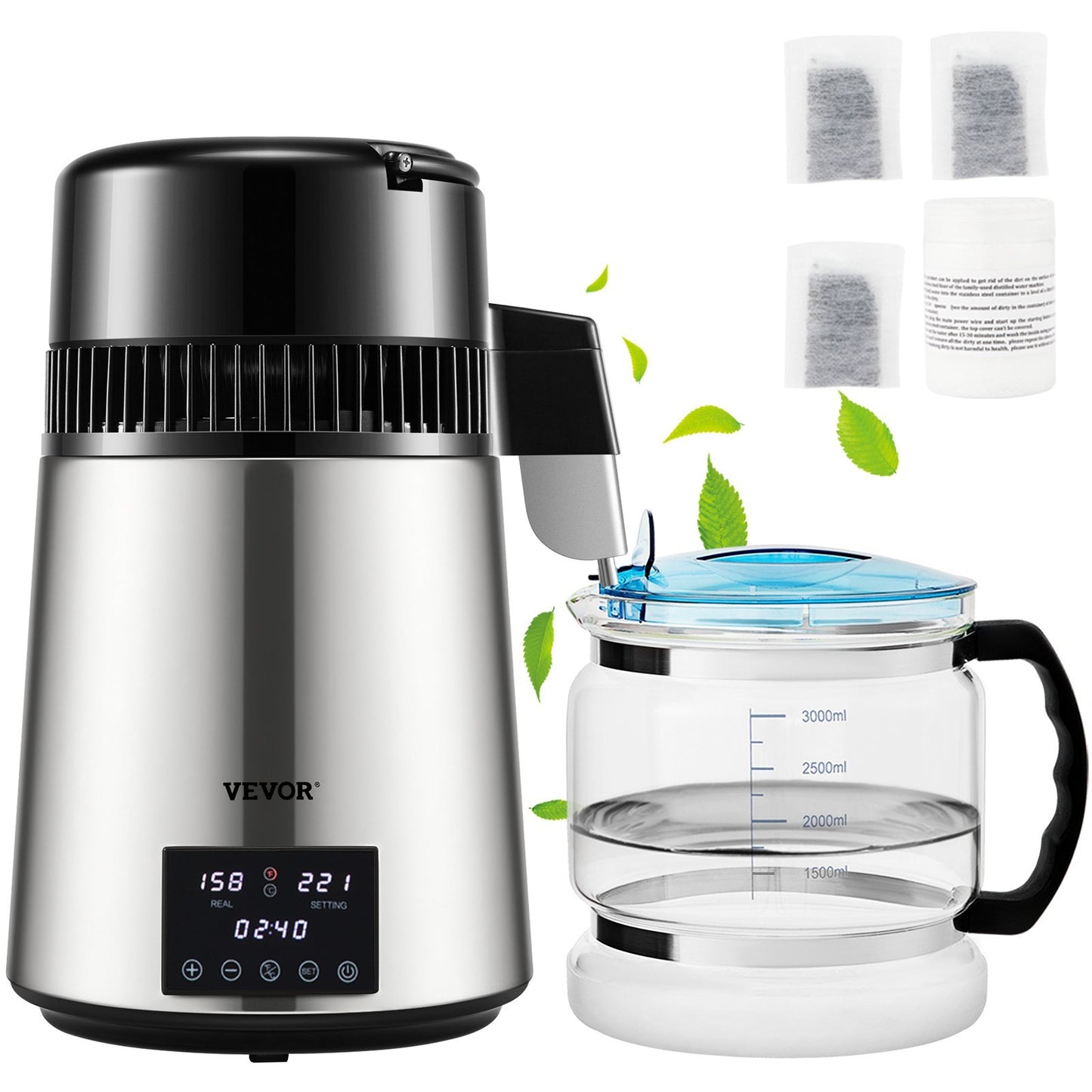 4L Water Distiller Distilled Water Maker Timing Dual-Temp Silver