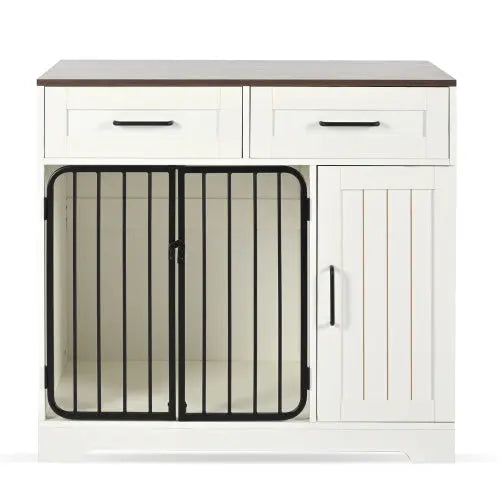 Dog Crate Furniture – Indoor Kennel with Storage, White Prime Mart