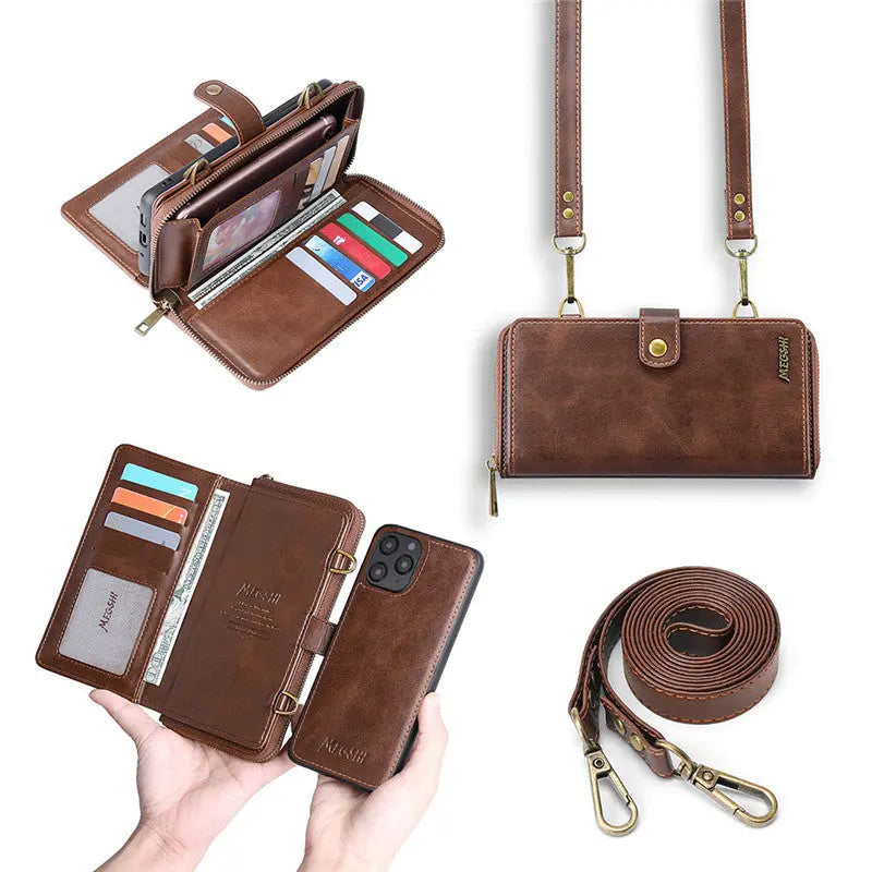 Compatible with Apple , Detachable Wallet Backpack Strong Adsorption Leather Flip Phone Cases For Samsung Galaxy Note 20 UItra Note 10 Plus 9 8 Cover Prime Mart