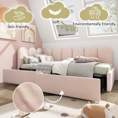 3FT Pink Velvet Daybed with Storage – 90x190cm Sofa Bed (No Mattress)