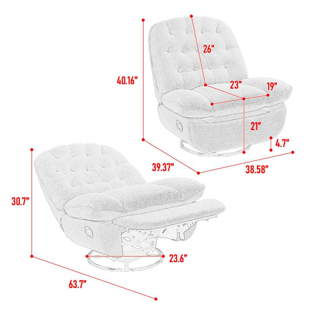 360° Swivel Recliner Chair with Chenille Upholstery – Gray