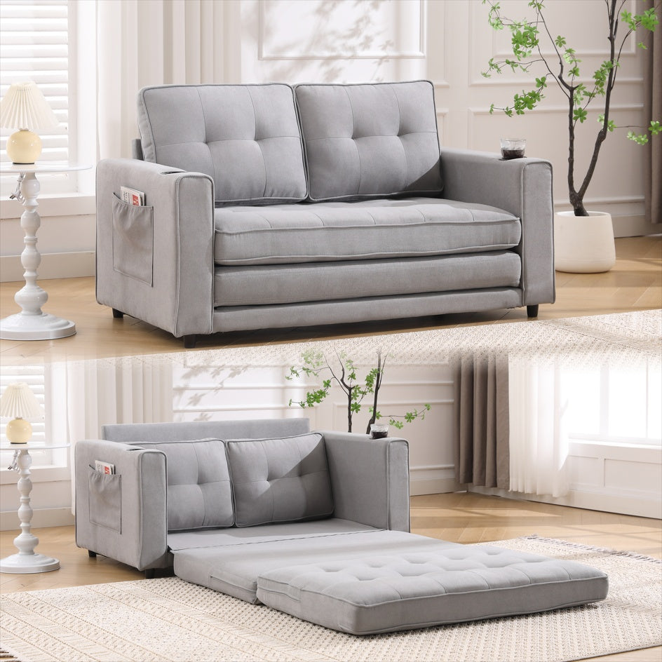 3-in-1 Upholstered Futon – Foldable Convertible Sofa Bed with Pull-Out Sleeper