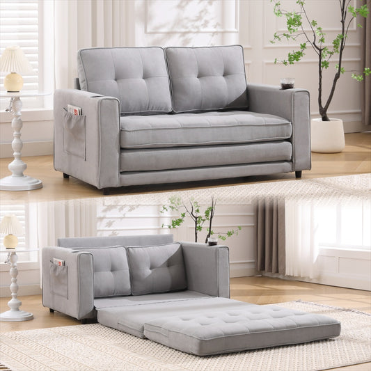 3-in-1 Upholstered Futon – Foldable Convertible Sofa Bed with Pull-Out Sleeper