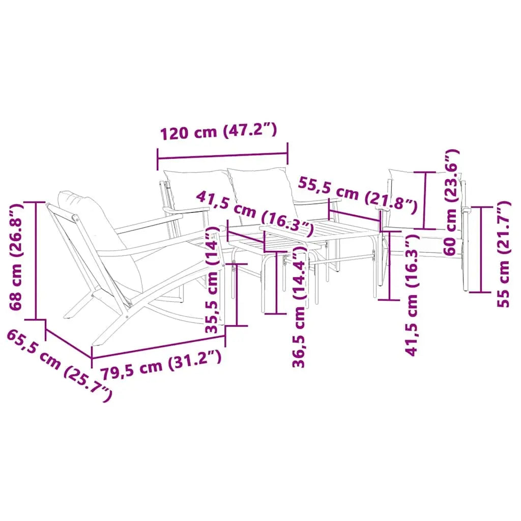 5-Piece Balcony Furniture Set – Black Steel with Cushions Prime Mart