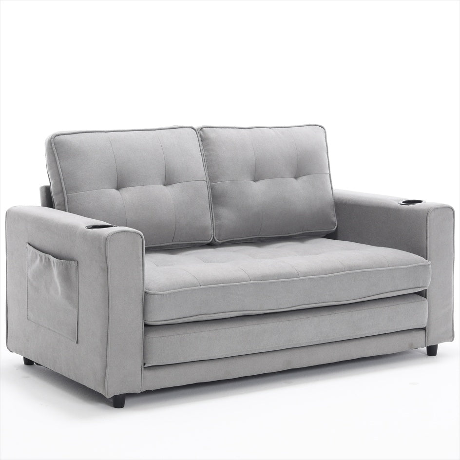 3-in-1 Upholstered Futon – Foldable Convertible Sofa Bed with Pull-Out Sleeper