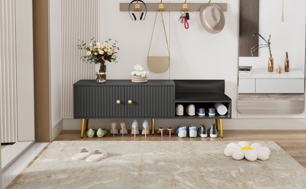 TREXM Modern Shoe Storage Bench with Cushion (Gray)