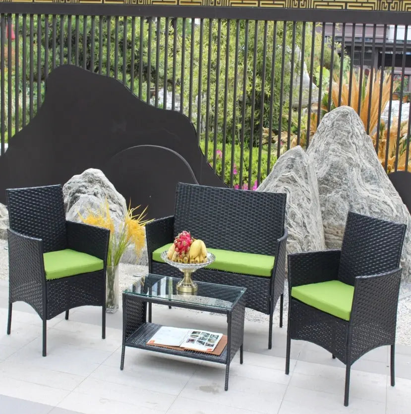 4PC Rattan Patio Set – Outdoor Wicker Sofa with Cushions Prime Mart