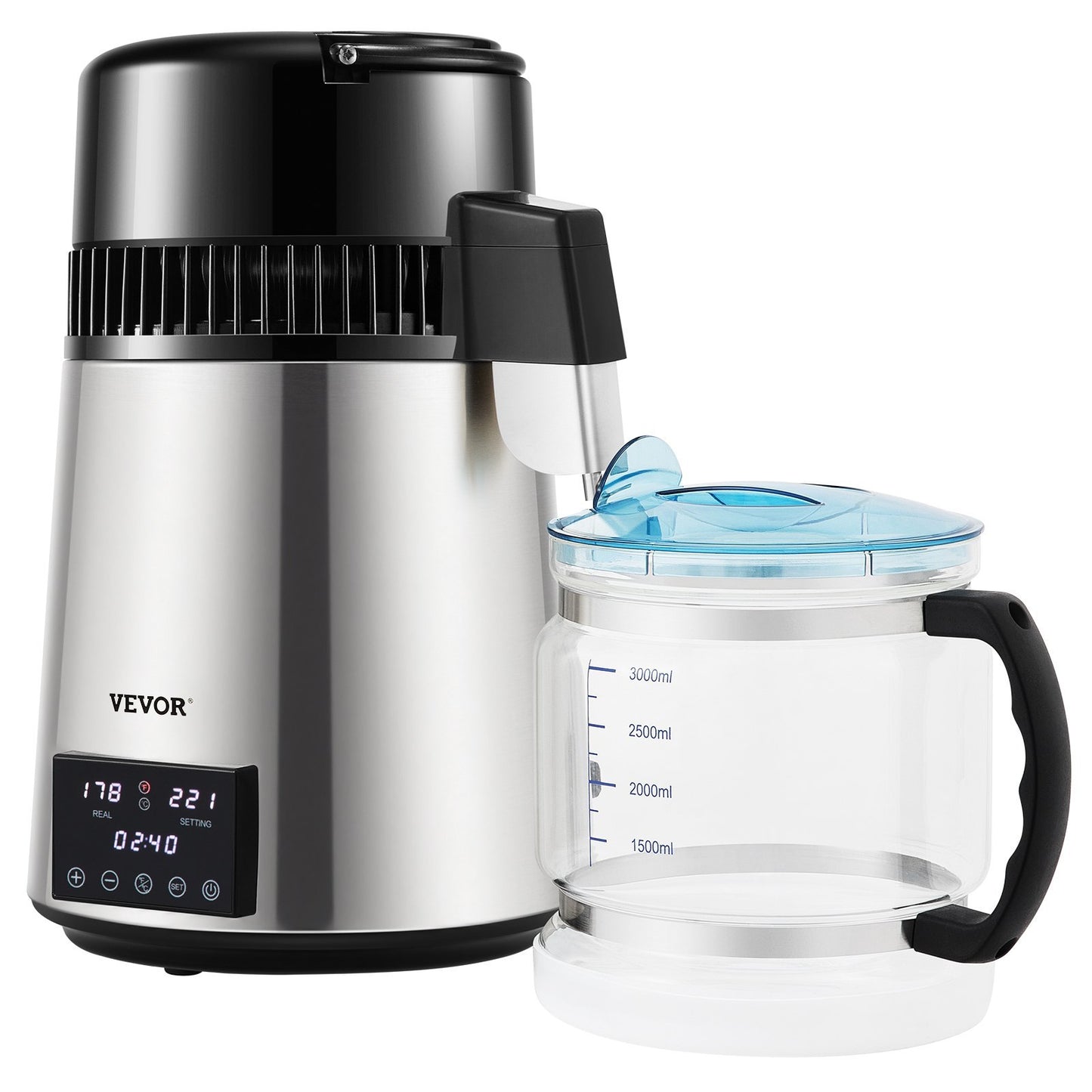 4L Water Distiller Distilled Water Maker Timing Dual-Temp Silver