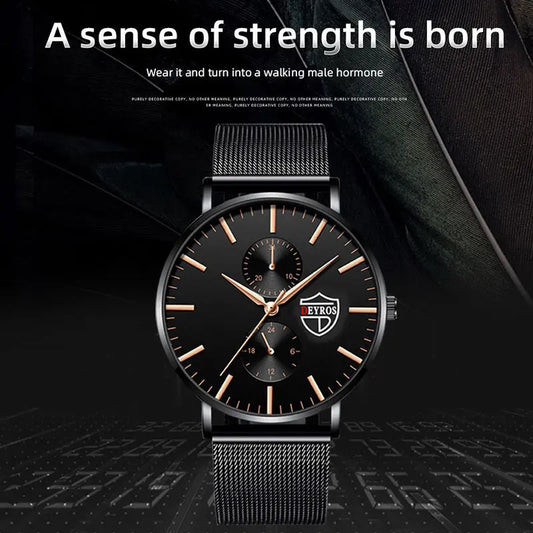 New Simple Fashion Men's Vacuum Plating Mesh Strap Quartz Watch Prime Mart