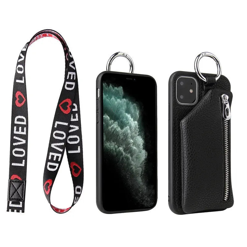 PU Leather Strap Cord Coin Purse Phone Cases Crossbody Neck Lanyard Wallet Cover Prime Mart