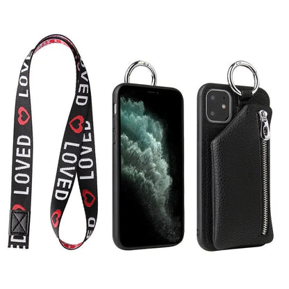 PU Leather Strap Cord Coin Purse Phone Cases Crossbody Neck Lanyard Wallet Cover Prime Mart