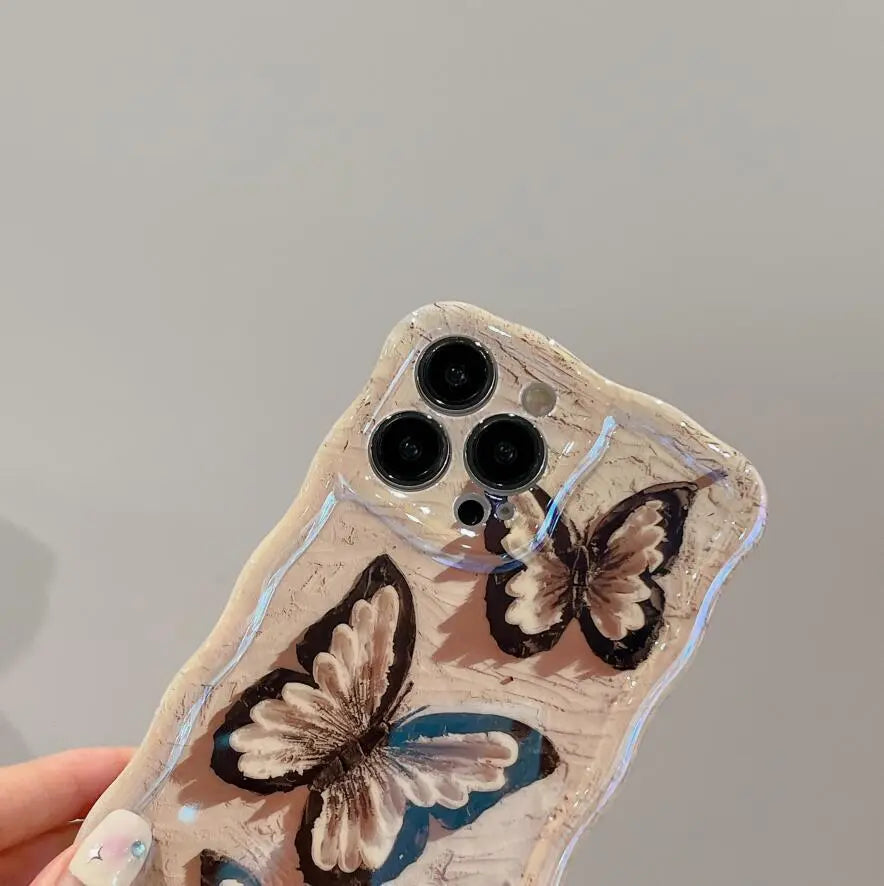 Wave Pattern Blue Light Butterfly Pattern Phone Case Prime Mart