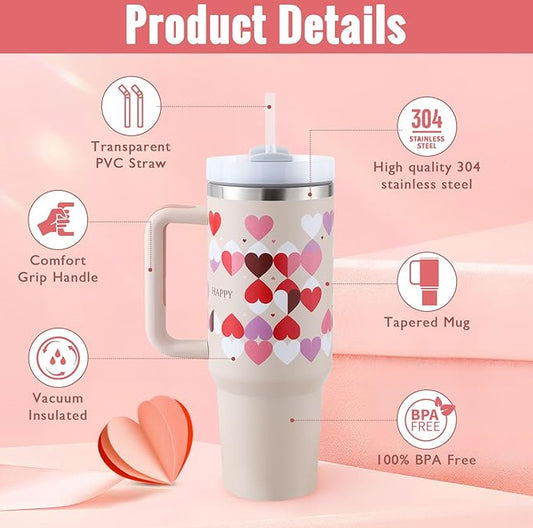 40oz Insulated Tumbler with Handle & Straw – Spill-Proof Travel Mug
