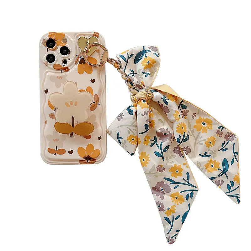 Autumn Leaves And Flowers With Bow Silk Scarf Phone Cases - Prime Mart Prime Mart