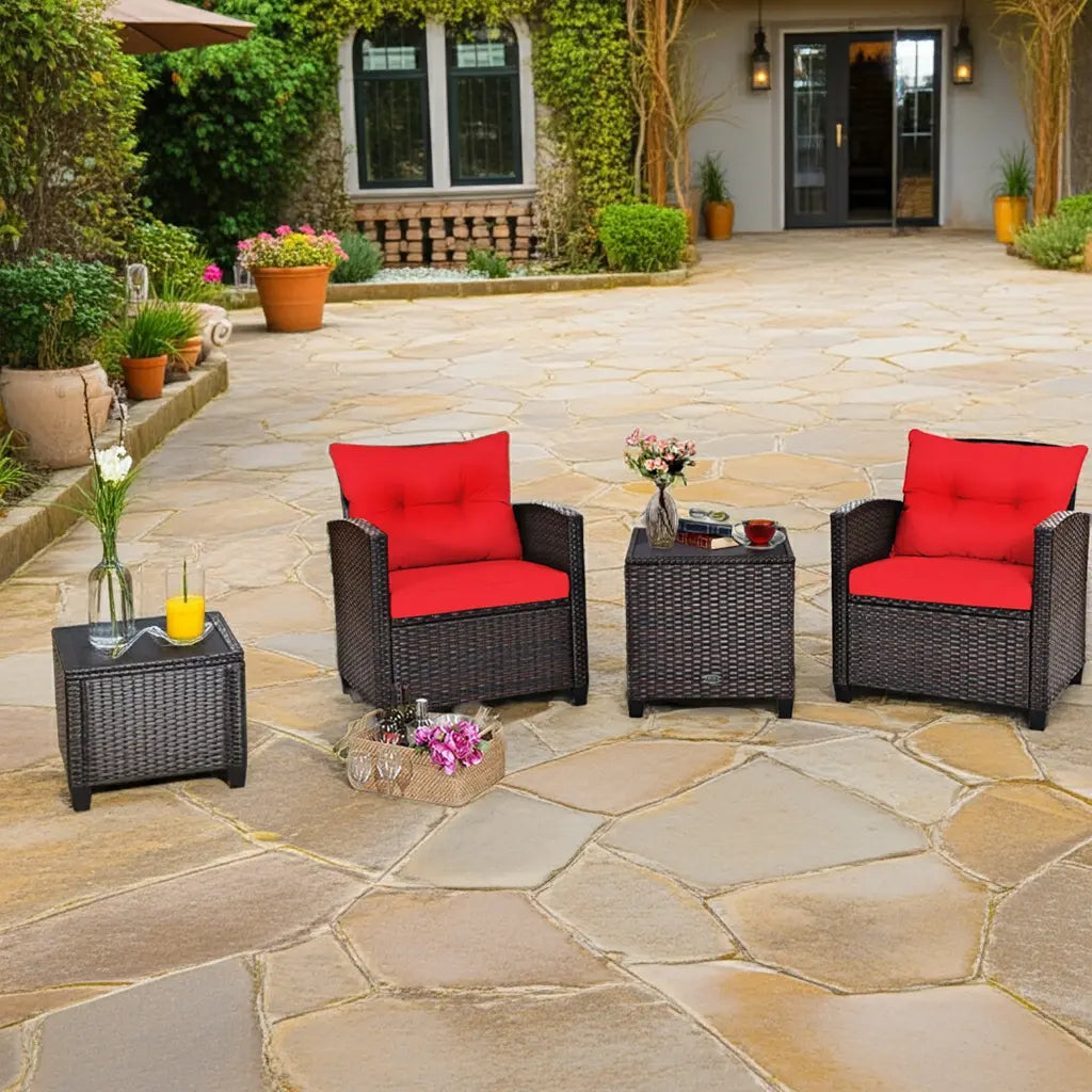 3-Piece Rattan Patio Furniture Set – Washable Cushions Prime Mart