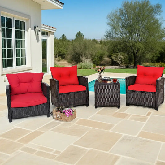 3-Piece Rattan Patio Furniture Set – Washable Cushions Prime Mart