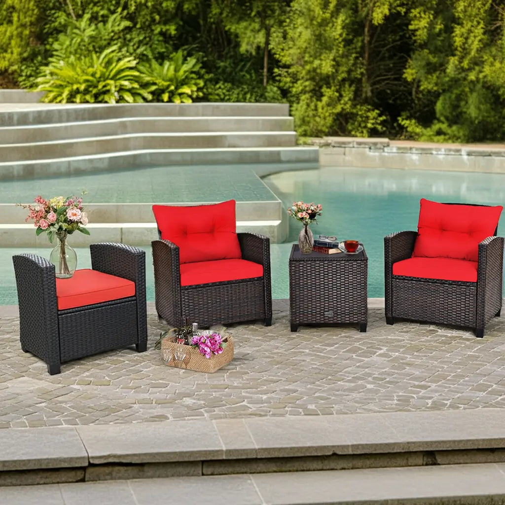 3-Piece Rattan Patio Furniture Set – Washable Cushions Prime Mart